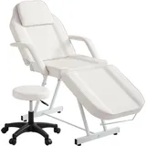 ALLINLIFE Massageliege Klappbar Kosmetikliege mit Rollhocker 3 Zonen Höhenverstellbar Massagetisch Massagebett mit ergonomischer Kopfstütze, Bezug, Armablage, Kissen (Weiß)