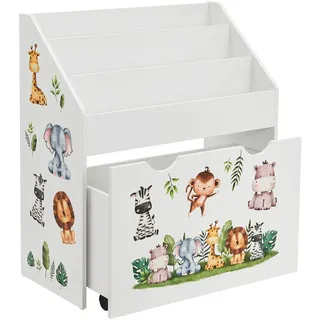 Juskys Kinder Bücherregal mit 3 Fächern und herausziehbarer Spielzeugkiste
