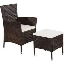 vidaXL Gartenstuhl und Hocker mit Polstern Poly Rattan Braun