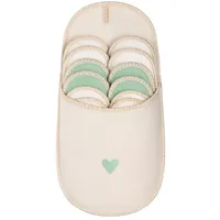 ONVAYA ABS Gästepantoffel, kleines grünes Herz, 6er Set, Antirutsch Sohle Hausschuh beige|grün