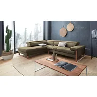 Ecksofa W.SCHILLIG "finn, Designsofa mit tollem Sitzkomfort, bequem, L-Form", schwarz (pepper s22), B:281cm H:71cm T:230cm, Flachgewebe S22 (100% Polyester);Stoff S37 (100% Polyester);Longlife Xtra-Leder Z59: Glattleder mit modischer Prägung. Hautstärke 0, 9 - 1, 1 mm, Sofas, Ecksofa, German Design Award 2016, Fußgestell Nussbaum natur, Breite 281 cm