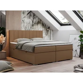 MKS Meble Boxspringbett 160x200, Bett 160x200 mit Matratze und Topper, Boxspringbett mit Bettkästen, Doppelbett - LOPE - 160x200 - Braun - Kunstleder - H3 - Braun