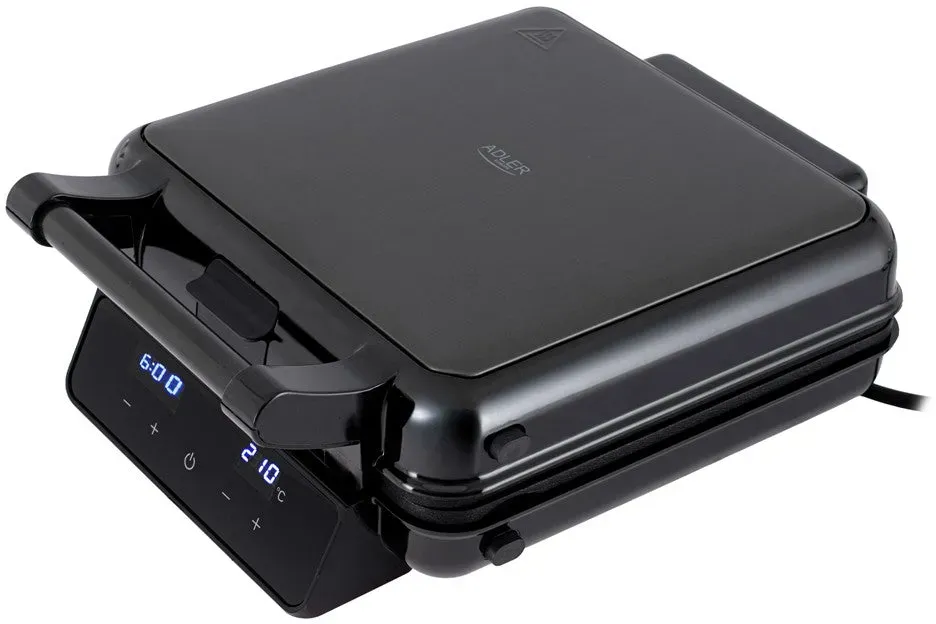 Adler AD 3096 4-in-1 Sandwichmaker, Sandwichtoaster mit Wechselplatten, Waffeleisen, Kontaktgrill, LED-Touchdisplay, Timer, Temperaturregelung, Antihaftbeschichtung, Schwarz/Silber