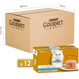 GOURMET Gold Cuore Weiches Nassfutter für ausgewachsene Katzen, Mousse mit Thunfisch und Lachs, 48 Dosen à 85 g