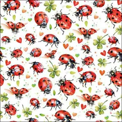 20 Servietten Papier 33x33cm 3-lagig - hochwertige Einweg Papierservietten Glücksmotiv Marienkäfer Kleeblätter Frühling Sommer Feier Party Tischdeko