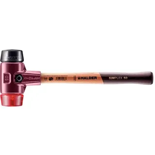 Halder Schonhammer SIMPLEX Kopf-D.50mm mittelhart/hart Gum. schwarz/Plastik rot