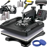 Vevor 1200W Hitzepresse 8 in 1 T-Shirtpresse, 38 x 38cm Schwarz Transferpresse, Heißpresse T-shirt zum Aufbringen von Buchstaben, Zahlen und Mustern auf Kappen, T-Shirts, Becher, Teller 51 x 40 x 47cm