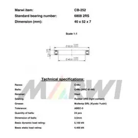 Marwi Kugellager Cb-252, 6808 2Rs 40X52X7