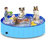 Hundepool, 160cm*30cm, Zusammenklappbarer Robuster Wasserdichter Schwimmpool für Kleine, Mittelgroße & Große- Anti-Rutsch Badewanne mit Verschleißfester Oberfläche für Katzen und Hunde im Garten