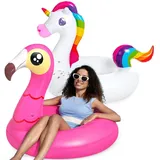 JOYIN Aufblasbare Schwimmfigur JOYIN 2 Pack Aufblasbare Einhorn und Flamingo Luftmatratze mit Glitzer