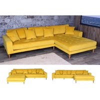 Ecksofa MCW-J54, Couch Sofa 3-Sitzer L-Form Liegefläche links/rechts 295cm ~ Samt gelb