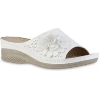 VAN HILL Damen Pantoletten Sandaletten Bequem Blumen Cut-Out Komfort