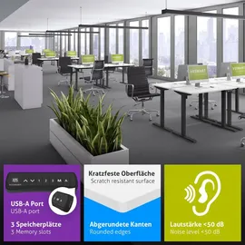 eSmart ETX-121BW 100 x 60 cm Weiß Ergonomischer Steh-Sitz-Schreibtisch auf Rollen Stufenlos elektrisch höhenverstellbar 78,5 - 128,5 cm 3... - Weiß