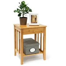 Relaxdays Bambus Beistelltisch mit Schublade Hellbraun
