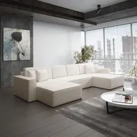 Wohnlandschaft Schlafsofa Sofa CONOR Kunstleder Creme