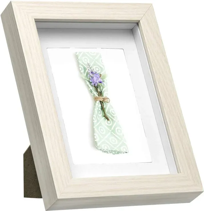 EUGAD Set aus 5 Bilderrahmen Fotogalerie, tiefer Rahmen für Objekte bis 1,5 cm, Holzrahmen mit Papierpassepartout, mit Glasscheibe, 3D-Objektrahmen, Eiche, 13x18cm