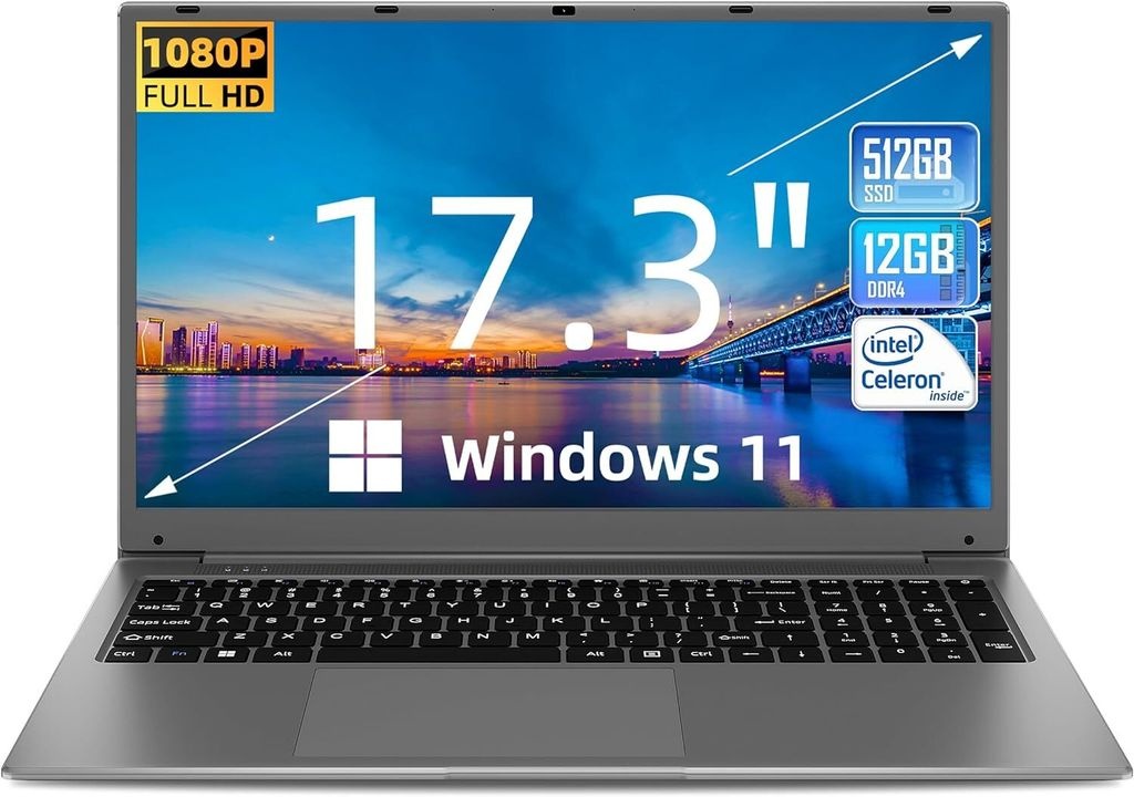 SGIN Notebook Laptop Windows 11 Home, 12GB RAM 512GB SSD ROM Laptop, Celeron N5095, 5000 mAh,HD IPS, 2 xUSB 3.0 Intel, 512 GB SSD, 5000 mAh