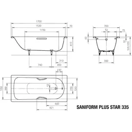Kaldewei Saniform Plus Rechteckbadewanne 70 x 170 cm (133530003001)