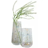 Loberon Vase 2er Set Nervila, Zwei Größen, Handbemalt mit Unterschiedlichen Blumenmotiven, Mundgeblasen, Blumenvase, Dekoration, Glas, klar/bunt