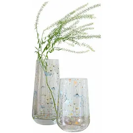 Loberon Vase 2er Set Nervila, Zwei Größen, Handbemalt mit Unterschiedlichen Blumenmotiven, Mundgeblasen, Blumenvase, Dekoration, Glas, klar/bunt