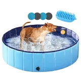 Yaheetech Hundepool Ø 100/120/140/160/180 cm, Planschbecken für Hunde Swimmingpool Hundebadewanne, faltbar blau Ø 120 cm x 120 cm x 120 cm x 30 cm