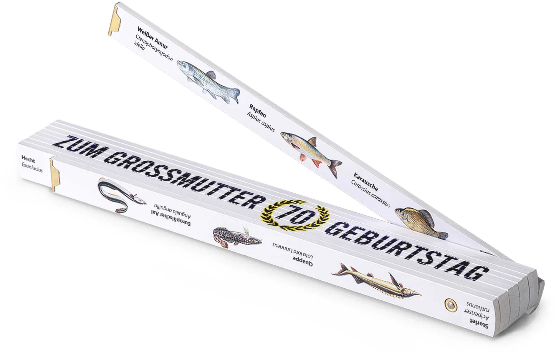 Geschenkidee für Großmutter-Anglerin: bedruckter 2m Zollstock und 30 tolle Fischfotos