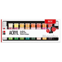 35 Marabu Basic Acrylfarben farbsortiert 32 x 3,5 und 2 x 59,0 ml