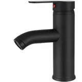 Mattschwarzer Wasserhahn, Kupfer-Waschbecken-Mischbatterie, heißes und kaltes Wasser, matter Waschtisch-Wasserhahn, elegantes und Retro-Design,