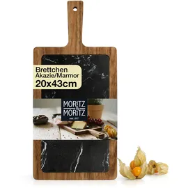 Moritz & Moritz Servierbrett Holz mit Marmor - Servierplatte Schwarz - Akazie Käsebrett als Deko zum Anrichten und Servieren von Käse, Fisch, Fleisch u.v.m.