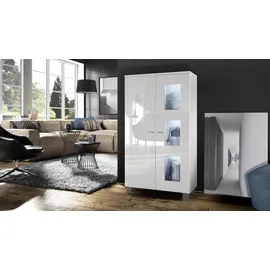 Vladon Standvitrine Denjo 71 x 129 x 35 cm Weiß matt/Weiß Hochglanz