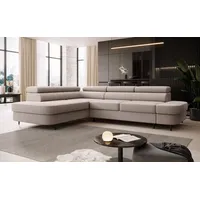 muffo Modernes Ecksofa Priam L-Form mit Schlaffunktion – Stil, Komfort und Vielseitigkeit für Ihr Zuhause - Grau/Beige/Gold