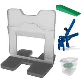 Kronen-Hansa-Werk GmbH & Co. KG Kronen Hansa Nivelliersystem für Fliesen (Verlegehilfe zum Fliesenlegen, Starter Set für 2 mm Fugenbreite, 100 Zuglaschen, 100 Keile, Zange, Flie...