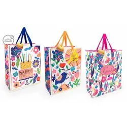 12 Stück Trendhaus Geschenktasche 963178, Geburtstag, Traggriffe Nylonstoff,Geschenkanhänger. Inkl. abtrennbarem Euro-Slot , sortiert, 260mm x 340m