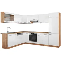 Vicco R-Line Eckküche Weiß Hochglanz/Goldkraft Eiche 227 x 287 cm ohne Arbeitsplatte