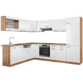 Vicco R-Line Eckküche Weiß Hochglanz/Goldkraft Eiche 227 x 287 cm ohne Arbeitsplatte