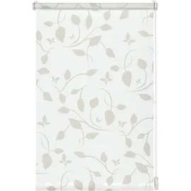 GARDINIA EasyFix Rollo mit Blättern weiß beige 120 x 150 cm