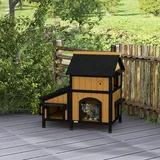 Katzenhaus Aus Holz Für Den Außenbereich, 2-stöckiges Katzenhaus, 96 X 65 X 85,5 Cm, Natur
