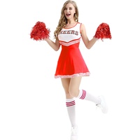 Cheerleader Kostüm Damen, Cheerleader Outfit Rot Cheerleader Kostüm mit Cheerleader Pompons und Socken, Superstar Cheerleader Costume für Karneval Kostüm Damen und Partei
