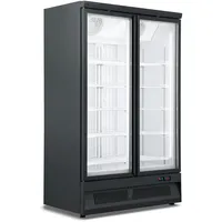 Mobiler Kühlschrank mit 2 Glastüren Getränkekühlschrank Gastro 1000 L 0/10°C ISO 45 mm Schwarz