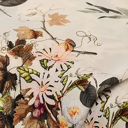 Viskose-Satin "Blumen & Blätter", creme-color