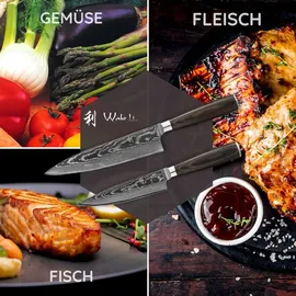 Wakoli EDIB Essentials 2er Set Damastmesser - cm und 20 cm Profi Chefmesser Küchenmesser - 67 Lagen Damaststahl - Pakkaholzgriff Gemüsemesser inkl. Geschenkbox