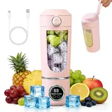 Tragbarer Mixer Smoothie Maker, 700 ml Kleiner Entsafter, Typ-C Wiederaufladbar, mit 12 Rostfreien Klingen, Becher mit Auslaufsicherem Deckel & Trinköffnung, für Milchshake, Saft, Smoothie (Rosa)