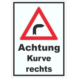 Schild Achtung Kurve rechts A1 (594x841mm)