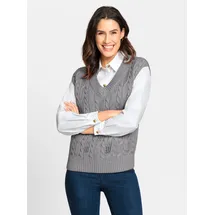 Inspirationen Pullunder INSPIRATIONEN "Pullunder", Damen, Gr. 42, grau (steingrau, meliert), 50% Baumwolle, 50% Polyacryl, unifarben, Pullover Pullunder