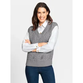 Inspirationen Pullunder INSPIRATIONEN "Pullunder", Damen, Gr. 42, grau (steingrau, meliert), 50% Baumwolle, 50% Polyacryl, unifarben, Pullover Pullunder