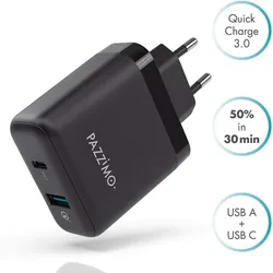 Ladegerät 2-Fach QC 3.0 USB-A + USB-C 6A Schwarz