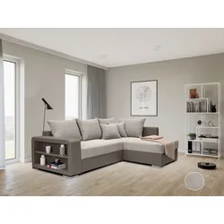 Ecksofa COLLECTION AB "John L-Form", beige, B:226cm H:80cm T:160cm, 100%Polyester, Sofas, Regalarmlehne,Bettfunktion,Bettkasten,Ottomane beiseitig montierbar