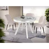 Designer Runder Ausziehbarer Esstisch - Loft-Stil, Industriell, Platzsparend - Weiße Beine - 100 bis 200 cm - für 5-10 Personen - Hergestellt in ... - Hellgrau