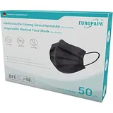 EUROPAPA® Schwarz Medizinisch Type IIR Norm EN14683 TÜV CE zertifizierte Mundschutzmasken OP Masken 3-lagig Mundschutz Gesichtsmaske Einwegmaske BFE ≥ 98%, 5 Boxen (250 Stück)