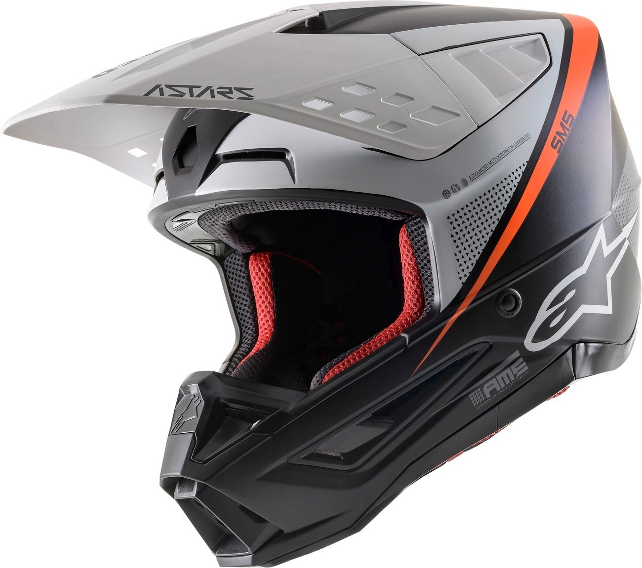 Alpinestars S-M5 Rayon, casque à croix - Mat Noir/Blanc/Orange Néon - XS